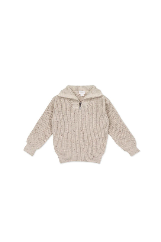 Nicholas Half Zip Jumper - Oatmeal Little Fawn Elk Fleck - Aster & Ruby