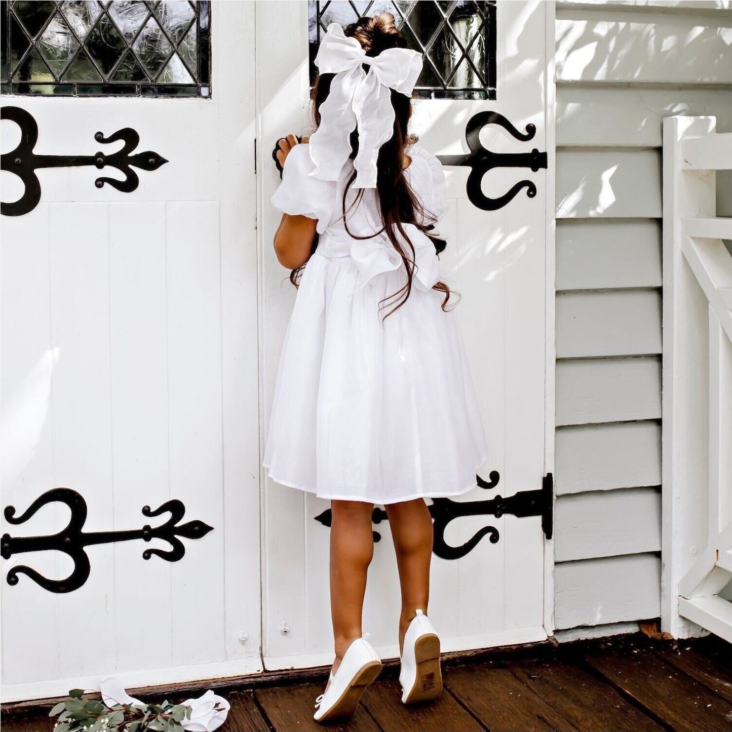 Noa Puff Sleeve Bow Back Dress - Ivory – children's product by Designer Kidz | Aster & Ruby