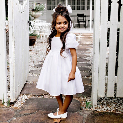 Noa Puff Sleeve Bow Back Dress - Ivory – children's product by Designer Kidz | Aster & Ruby