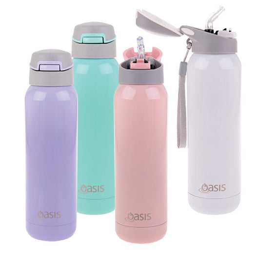 Oasis Insulated Drink Bottle With Straw 500ml-Aster & Ruby