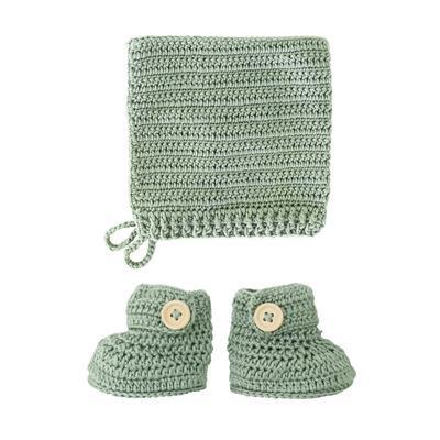 O.B. Designs Crochet Bonnet & Bootie Set Sage-Aster & Ruby