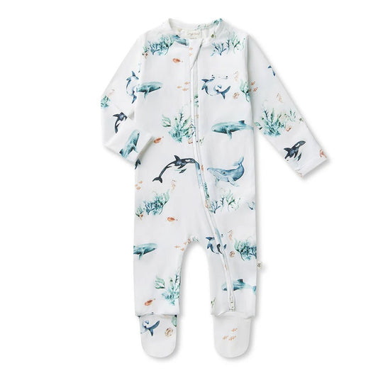 Ocean Organic Snuggle Sleepsuit Zip Footie - Aster & Ruby
