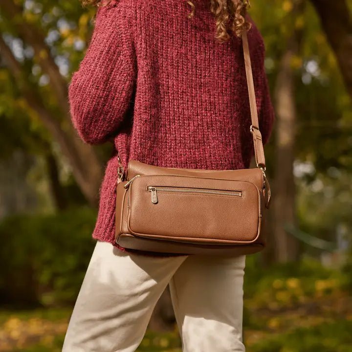 OiOi Multitasker Pram Caddy - Chestnut Brown Vegan Leather - Aster & Ruby