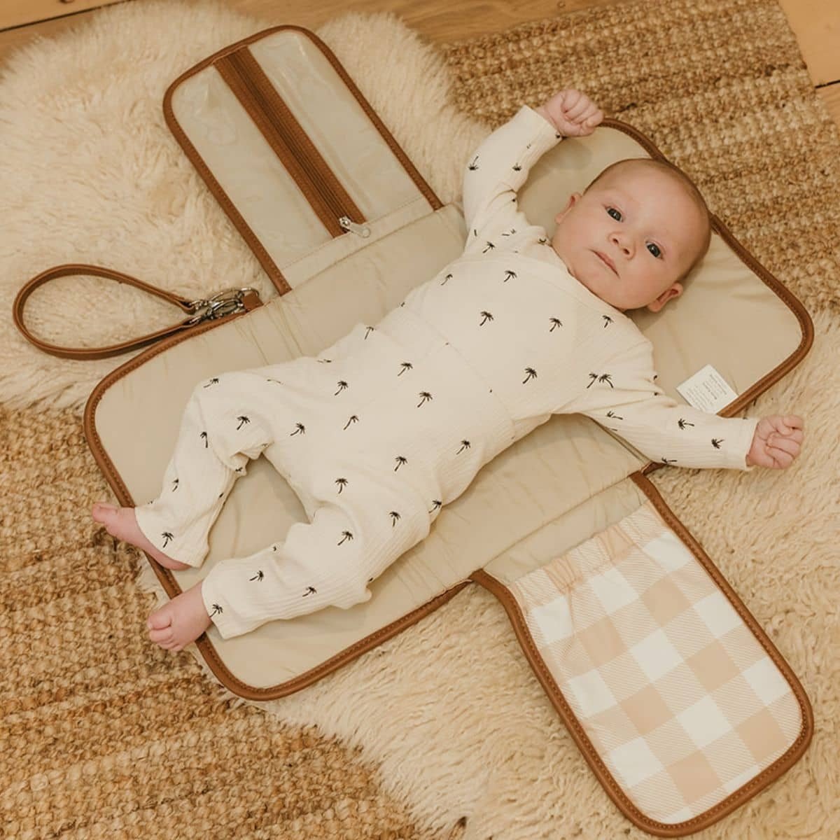 OiOi Travel Change Mat - Beige Gingham - Aster & Ruby