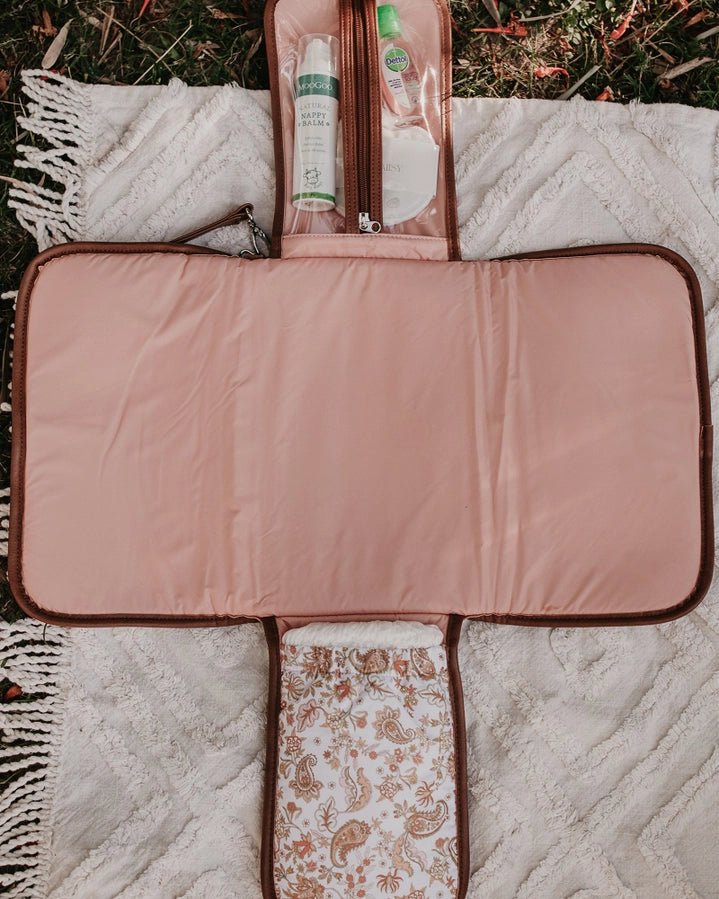 OiOi Travel Change Mat - Peach Paisley/Tan - Aster & Ruby