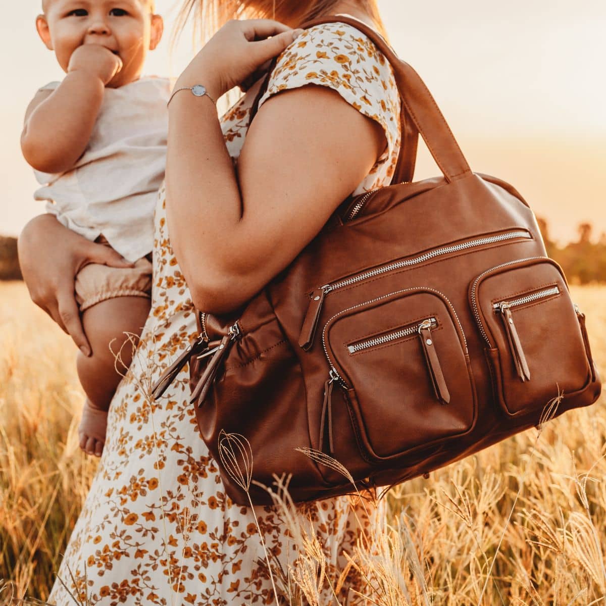 Carry All Nappy Bag Tan Vegan Leather