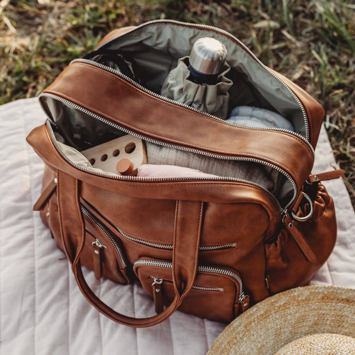 Carry All Nappy Bag Tan Vegan Leather