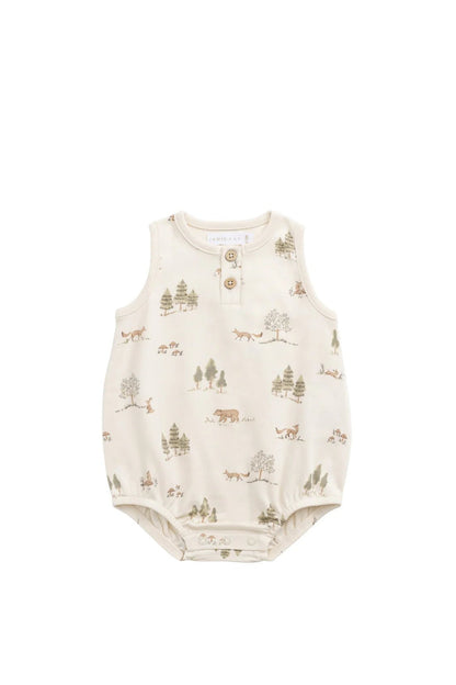 Organic Cotton Archie Playsuit - Pine Forest Friends - Aster & Ruby