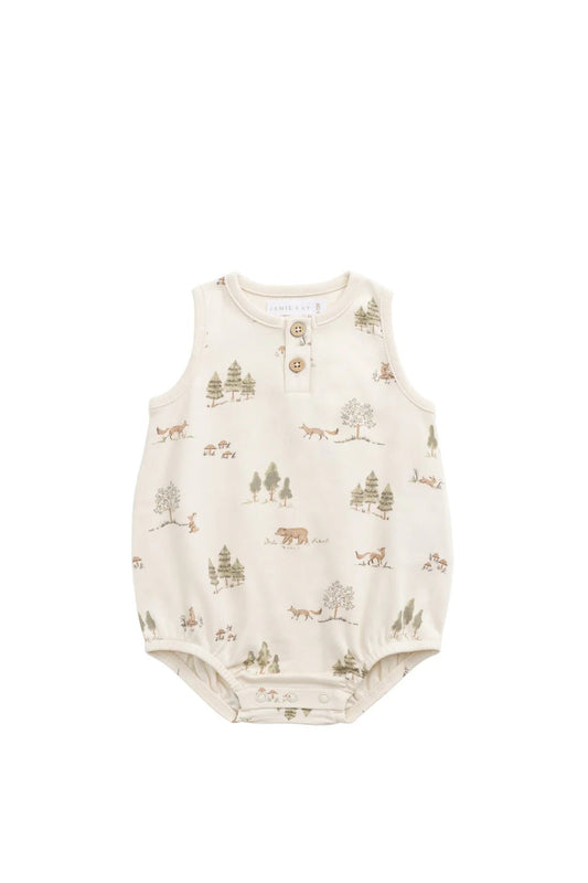 Organic Cotton Archie Playsuit - Pine Forest Friends - Aster & Ruby