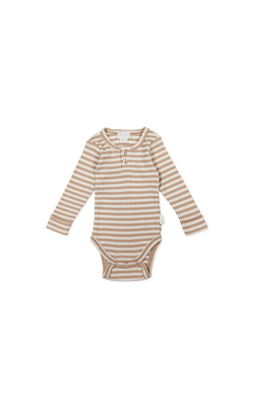 Organic Cotton Modal Long Sleeve Bodysuit - Narrow Stripe Baker/Cloud - Aster & Ruby