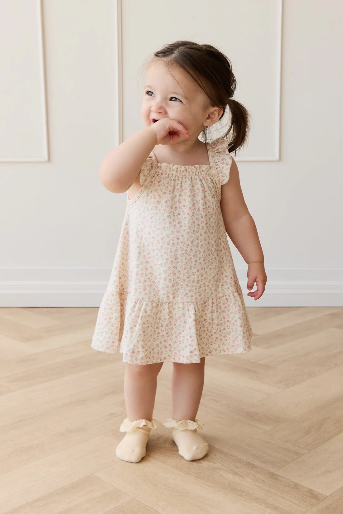 Organic Cotton Nelly Dress - Posy Garden Pink - Aster & Ruby
