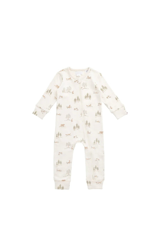 Organic Cotton Reese Zip Onepiece - Pine Forest Friends - Aster & Ruby