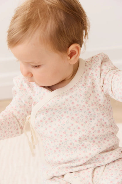 Organic Cotton Wrap Onepiece - Posy Garden Pink - Aster & Ruby