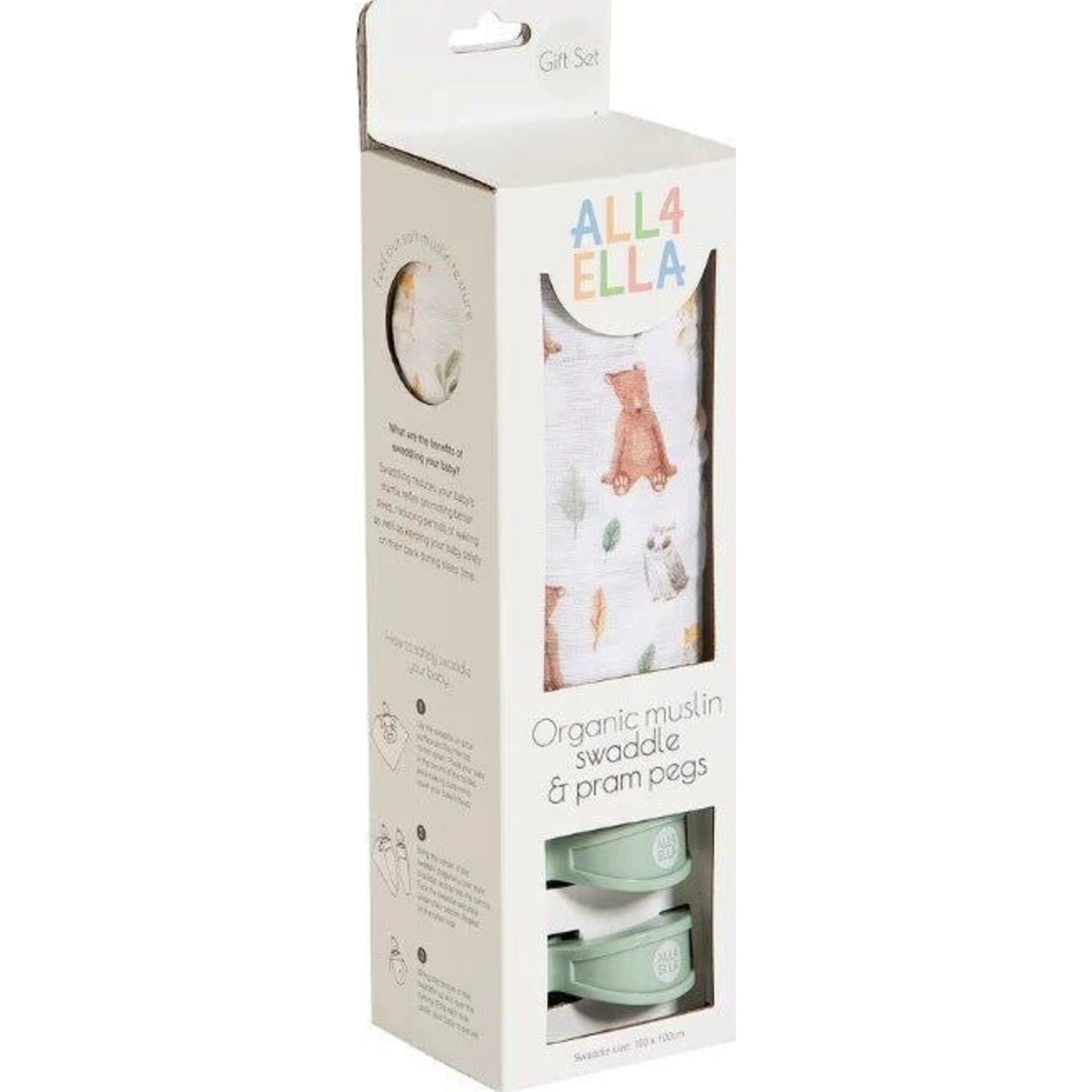 Organic Muslin Swaddle & 2 Pram Peg Gift Set - Forest Friends – children's product by All4Ella | Aster & Ruby