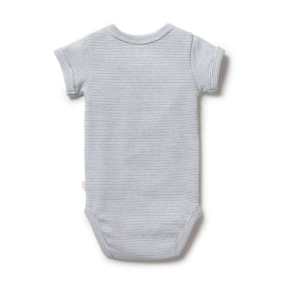Organic Stripe Rib Bodysuit Rain Drop