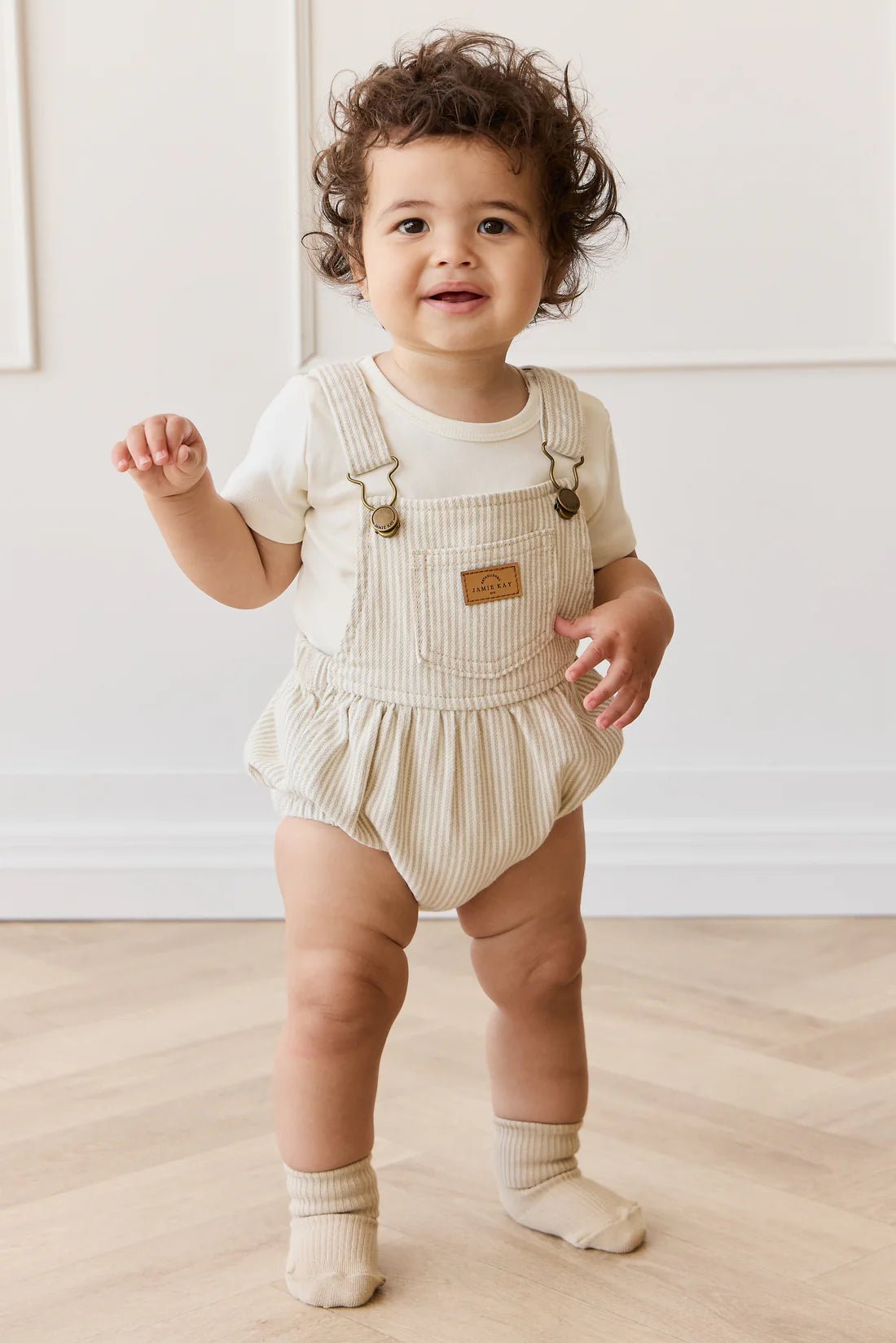 Pax Playsuit - Fine Vertical Stripe Sandy Brown/Cloud - Aster & Ruby