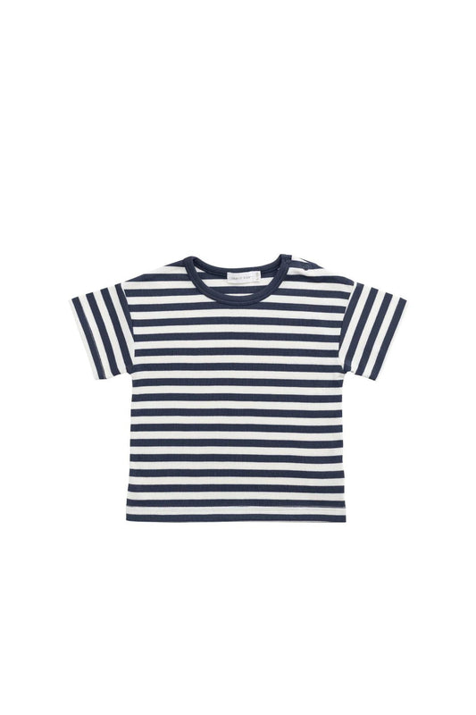Pima Cotton Hunter Tee - Essential Stripe Charter/Cloud - Aster & Ruby