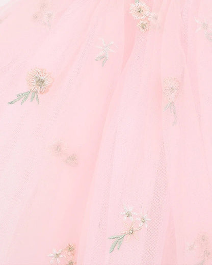 Pink Floral Embroidered Back Bow Tulle Dress 3–10 Yrs - Aster & Ruby