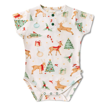Prancer & Friends Short Sleeve Organic Bodysuit - Aster & Ruby