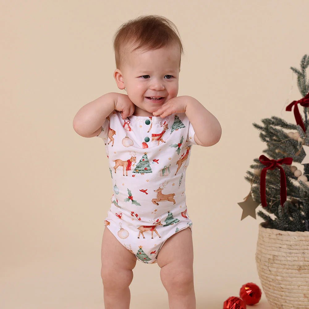 Prancer & Friends Short Sleeve Organic Bodysuit - Aster & Ruby
