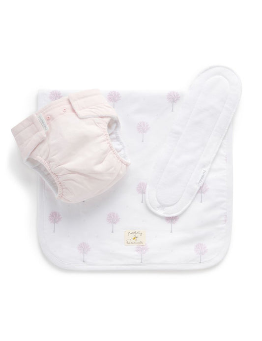 Pure Baby Deluxe Reusable Nappy Pack Pale Pink Tree-Aster & Ruby