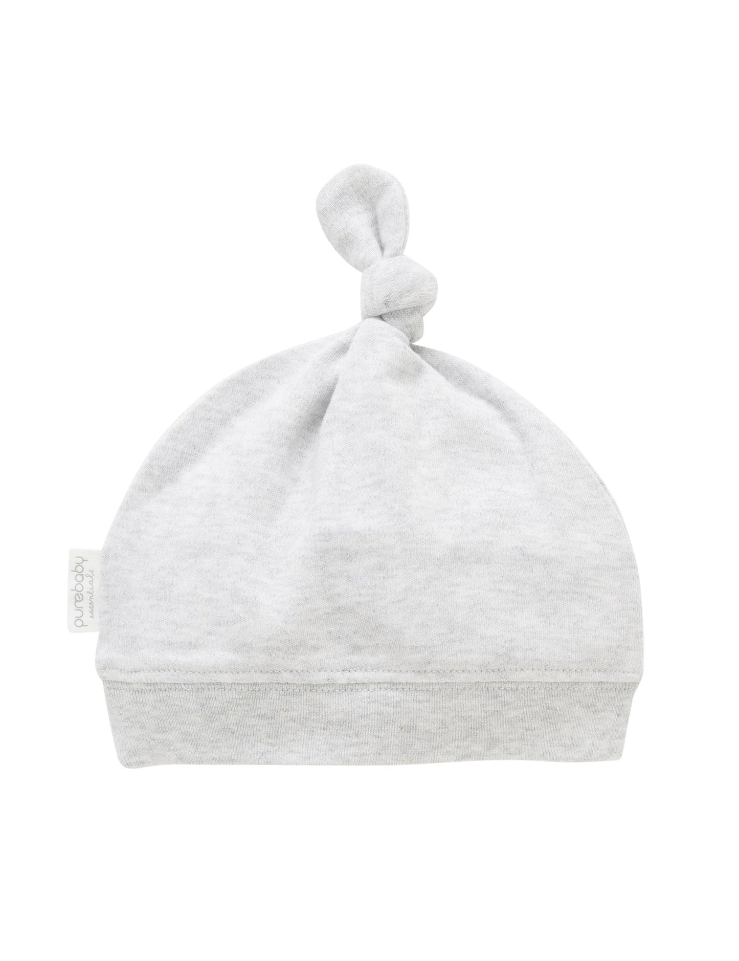 Pure Baby Knot Hat Pale Grey Melange-Aster & Ruby