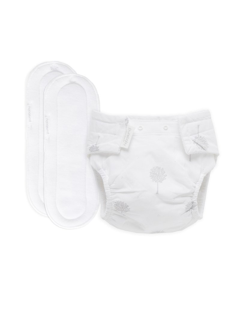 Pure Baby Nappy Starter Kit Pale Grey Tree-Aster & Ruby