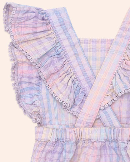 Rainbow Check Frill Playsuit - Aster & Ruby