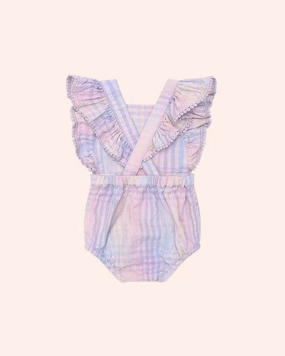 Rainbow Check Frill Playsuit - Aster & Ruby