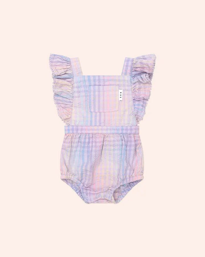 Rainbow Check Frill Playsuit - Aster & Ruby