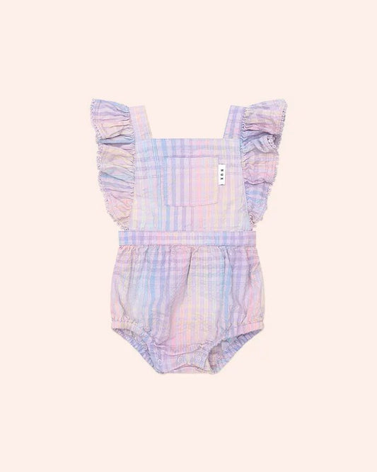 Rainbow Check Frill Playsuit - Aster & Ruby