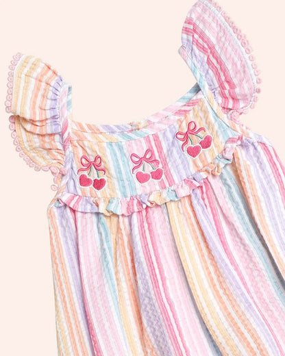 Rainbow Stripe Frill Playsuit - Aster & Ruby