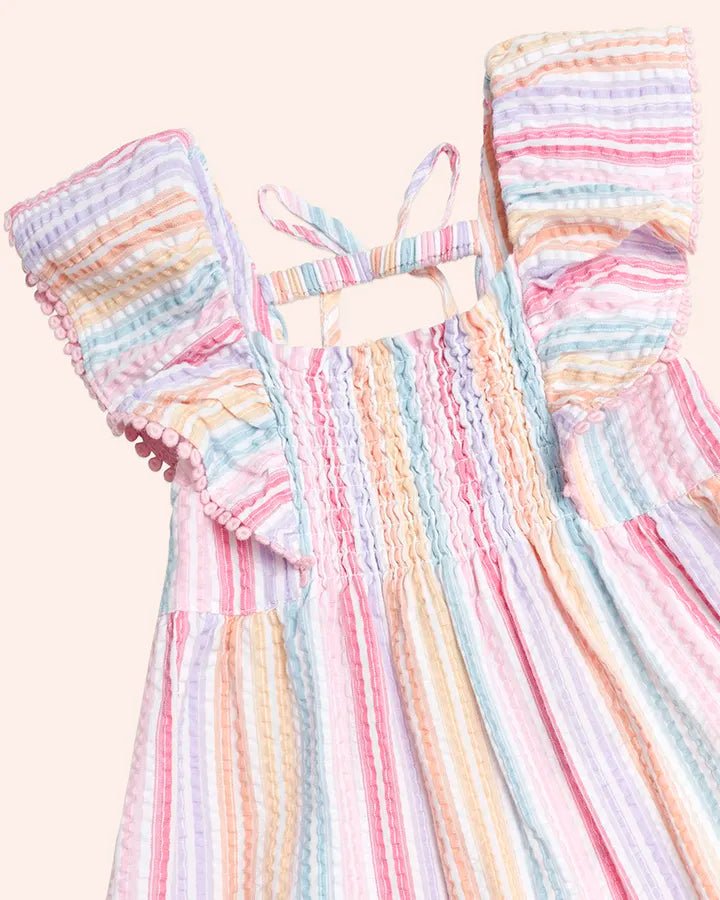 Rainbow Stripe Shirred Frill Dress - Aster & Ruby