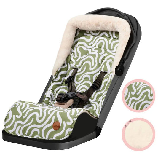 Reversible Cozy Fleece Pram Liner Green Squiggle - Aster & Ruby