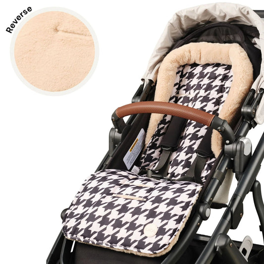 Reversible Cozy Fleece Pram Liner Houndstooth - Aster & Ruby