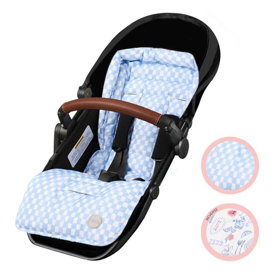 Reversible Pram Liner Mediterranean/Blue Check - Aster & Ruby
