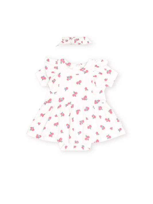 Floral Pointelle Sleeveless Dress Romper and Headband