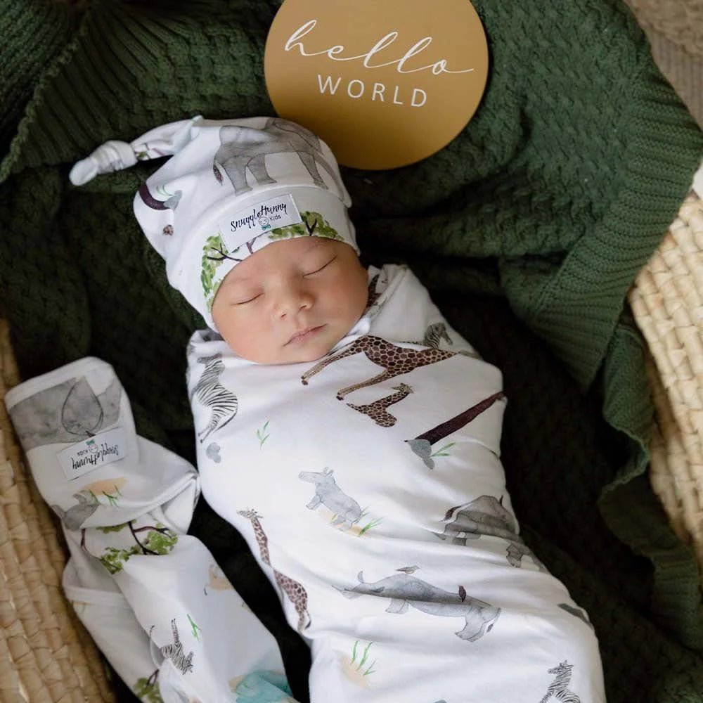Safari Organic Jersey Wrap & Beanie Set - Aster & Ruby