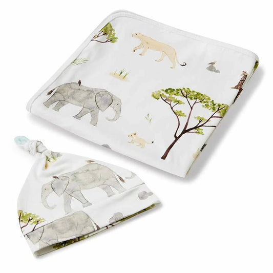 Safari Organic Jersey Wrap & Beanie Set - Aster & Ruby