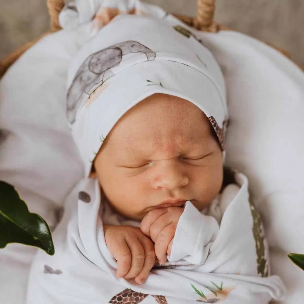 Safari Organic Jersey Wrap & Beanie Set - Aster & Ruby