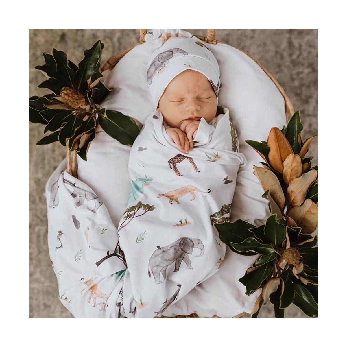 Safari Organic Jersey Wrap & Beanie Set - Aster & Ruby