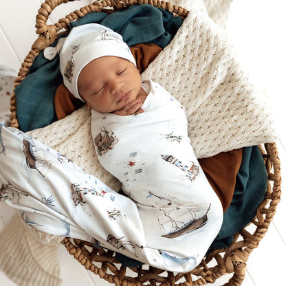 Set Sail Organic Jersey Wrap & Beanie Set