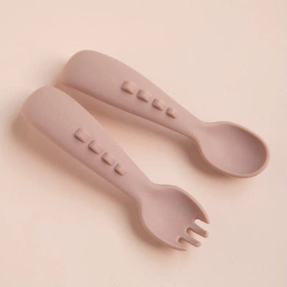 Silicone Comfy Grip Cutlery Spoon + Fork Set - Dusty Pink – children's product by All4Ella | Aster & Ruby
