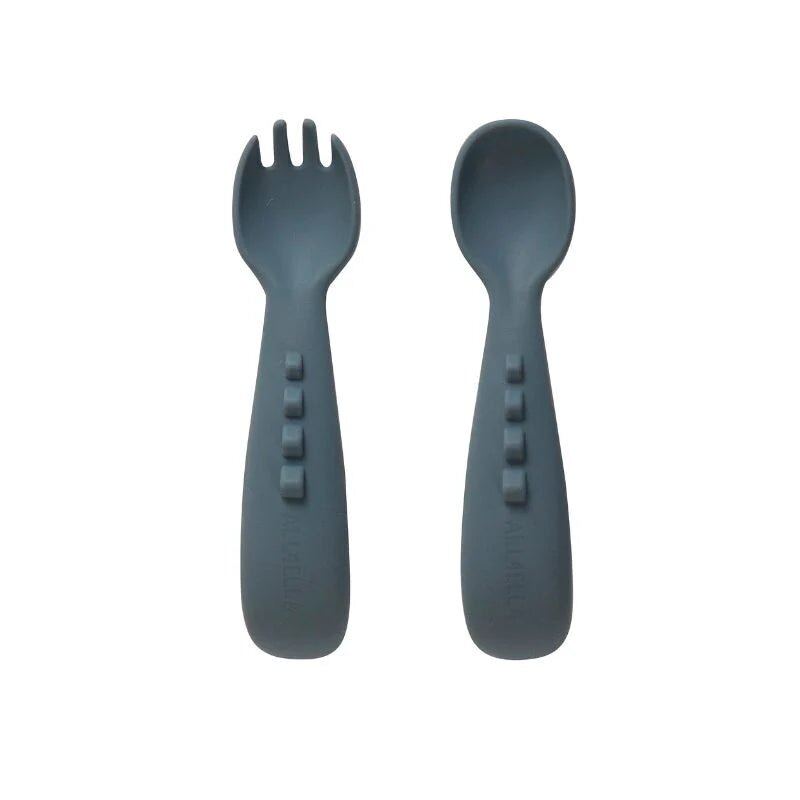 Silicone Comfy Grip Cutlery Spoon + Fork Set - Slate Blue – Aster & Ruby