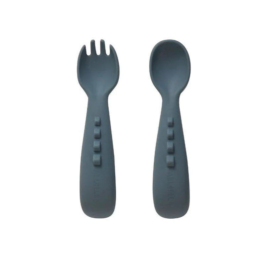 Silicone Comfy Grip Cutlery Spoon + Fork Set - Slate Blue – Aster & Ruby