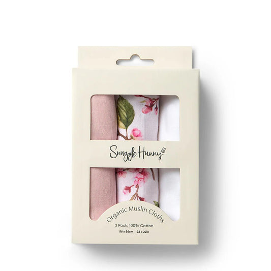 Small Organic Muslin Cloths 3pk - Milk/Cherry Blossom/Fairytale - Aster & Ruby
