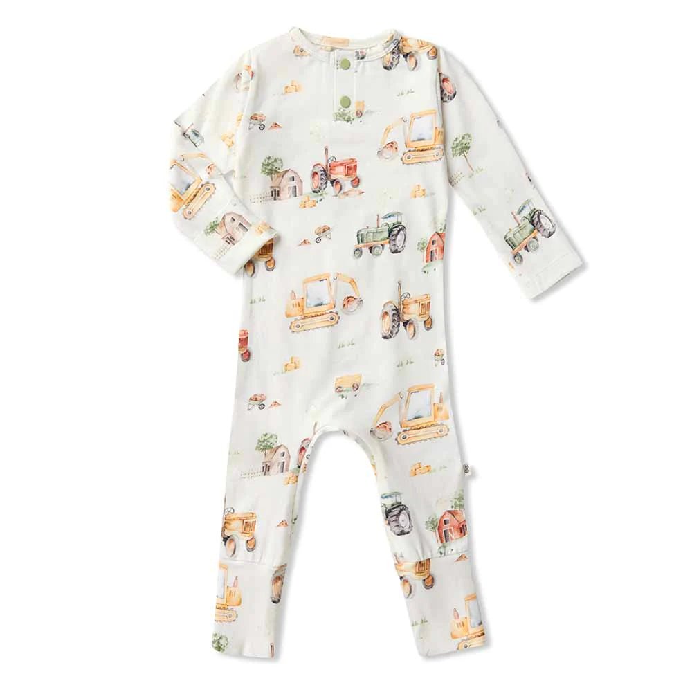 Snuggle Hunny Diggers & Tractors LS Growsuit-Aster & Ruby