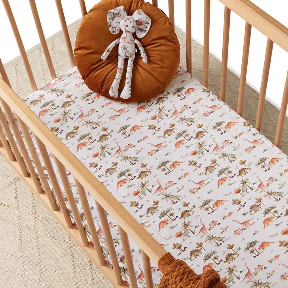 Snuggle Hunny Dino Fitted Cot Sheet - Aster & Ruby