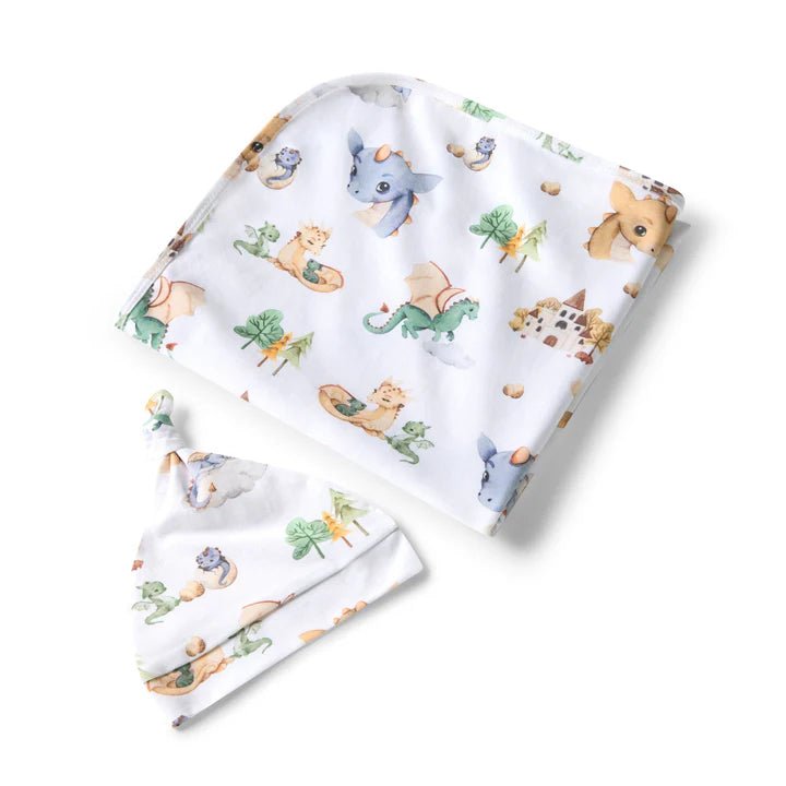 Snuggle Hunny Organic Cotton Baby Wrap & Beanie Set - Dragon - Aster & Ruby