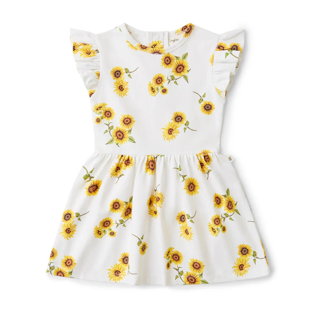 Snuggle Hunny Organic Dress With Frill - Sunflower - Aster & Ruby